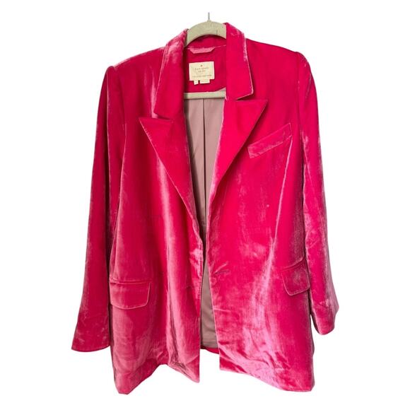 Kate Spade Pink Velvet Blazer open front barbiecore oversized small - Picture 1 of 17